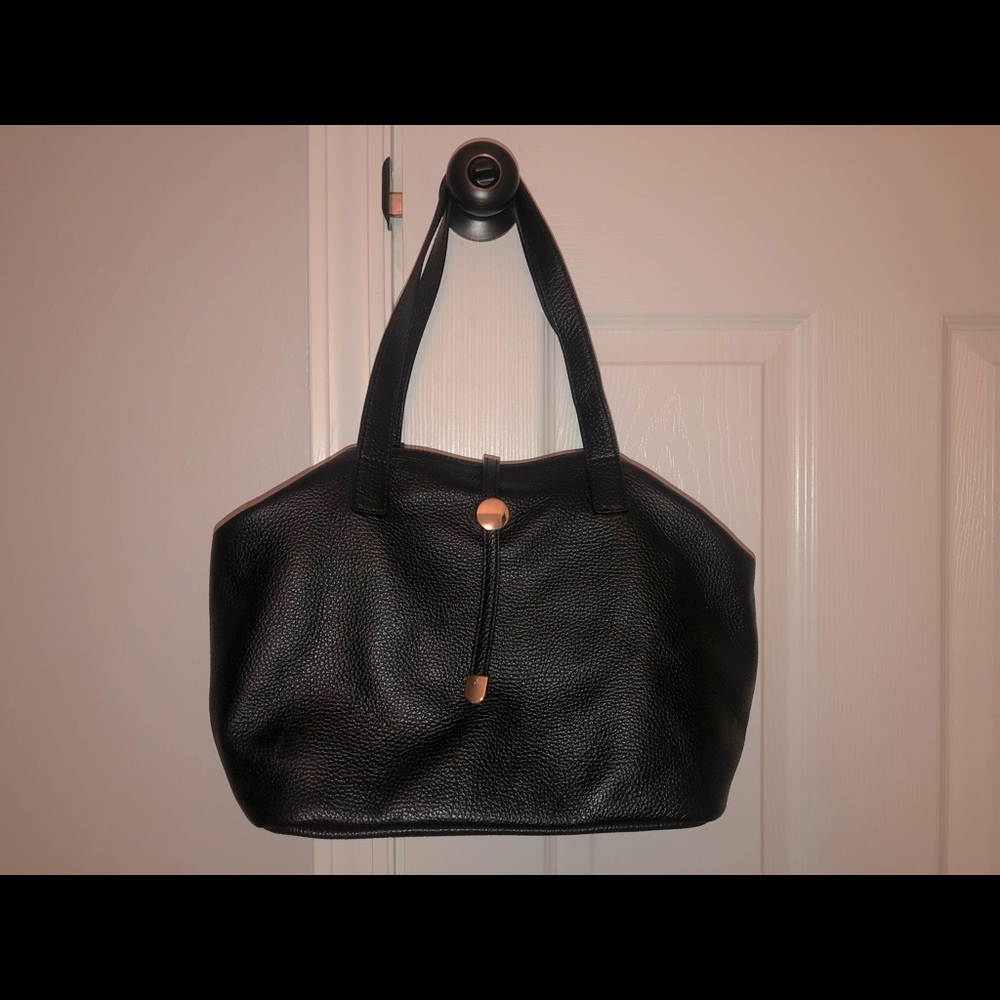 Valentina Fiore Black Genuine Leather Satchel + Tote + Shoulder Bag
